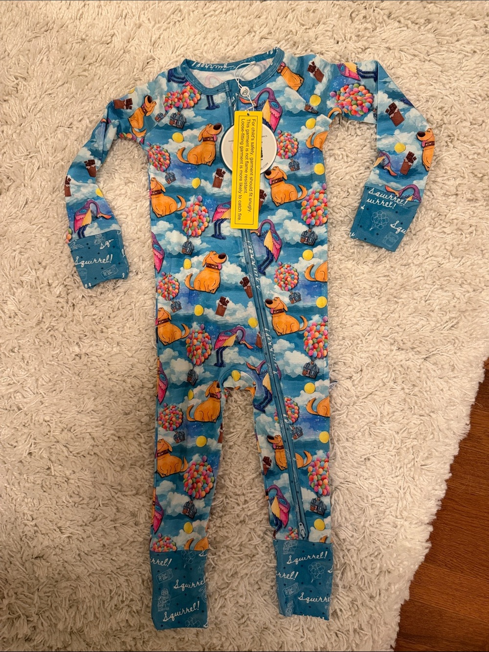 Kids Blue One-Piece Pajamas with Playful Dog & Balloon Print